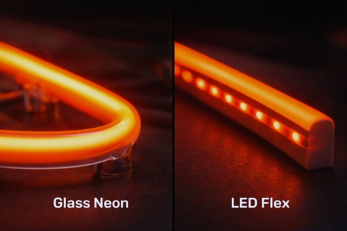 Comparison of glass neon tubing versus LED neon flex