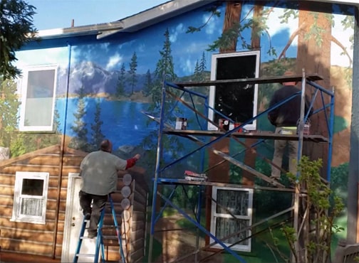 Hand-painted mural on landmark home in the San Francisco Bay Area