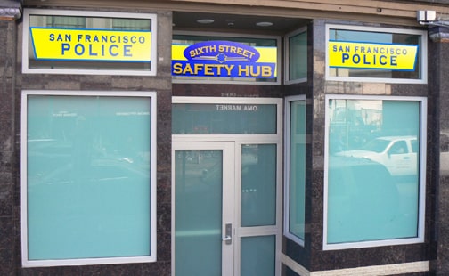 Vinyl window graphics on building windows